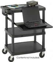 Safco 8929BL Multimedia Projector Cart, 4 Shelf, 80 lbs Weight Capacity, 24.5" W x 18.5" D Shelf, Ideal height for multimedia and laptops, Includes a height-adjustable pullout steel shelf, UL approved electrical assembly with surge protector, Three shelves make storing material no problem, 34.75" H x 27.75" W x 18.75" D Overall,  Black Color, UPC 073555892925 (8929BL 8929-BL 8929 BL SAFCO8929BL SAFCO-8929BL SAFCO 8929BL) 