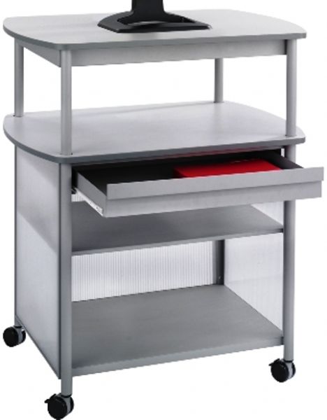 Safco 8942GR Impromptu AV Cart with Storage Drawer, 4 Total Number of Shelves, 36.50