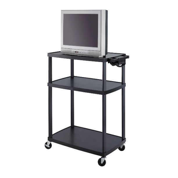 SAFCO 8944BL Plastic AV Adjustable TV Cart Black  Assembly Required: Yes. Dimensions: 35