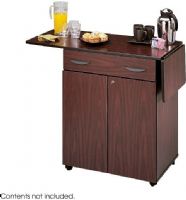 Safco 8962MH Hospitality Service Cart, 1 x Adjustable Shelves, 56.25" Platform, 4 Swivel Casters Casters, Stain Resistance, Key Lock, Laminated, Locking Casters, Mahogany Color, Wood Material, Side drop leaves, Organizer drawer, 38.8" H x 32.5" W x 20.5" D, UPC 073555896220 (8962MH 8962-MH 8962 MH SAFCO8962MH SAFCO-8962MH SAFCO 8962MH) 