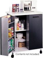 Safco 8963BL Refreshment Stand, Black laminate cabinet, Three built-in steel door shelves with lip to keep contents in place, Two interior shelves, Four swivel casters - 2 locking, White Shelf Finish, Wood Shelf Material, Black Wheel Finish, Nylon Wheel Material, Wood Door Material, Black Door Finish, Plastic Handle Material, 29.50" W x 22.75" D x 33.25" H. Dimensions, UPC 073555896329 (8963BL 8963-BL 8963 BL SAFCO8963BL SAFCO-8963BL SAFCO 8963BL) 