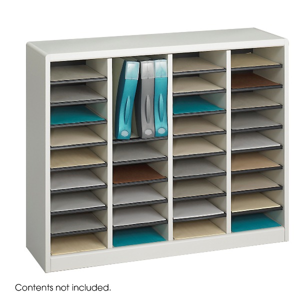 SAFCO 9321GR E-Z Stor Wood Literature Organizer, 36 Compartments Gray  Assembly Required: Yes. Dimensions: 40