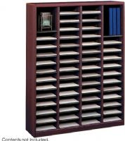 Safco 9331MH E-Z Stor Literature Rack, Rectangle Shape, 750 x Sheet Item Capacity, 60 Total Number of Compartments, 3" Compartment Height, 9" Compartment Width, 11" Compartment Depth, Laminate Finishing, Mahogany Color, 40" W x 11.8" D x 52.3" H, Fiberboard, Hardboard, Wood,  UPC 073555933123 (9331MH 9331-MH 9331 MH SAFCO9331MH SAFCO-9331MH SAFCO 9331MH) 