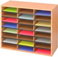 Safco 9402MO Wood/Corrugated Literature Organizer, Solid fiberboard back, 24 compartments, 5/8" compressed wood cabinetry with laminate finish, Compressed wood cabinetry, Durable corrugated fiberboard inserts, Solid fiberboard back, 2.5" H x 9" W x 11.75" D Individual Compartment, 23.5" H x 29" W x 12" D Overall, UPC 073555940206, Oak Finish (9402MO 9402-MO 9402 MO SAFCO9402MO SAFCO-9402MO SAFCO 9402MO) 