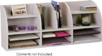 Safco 9411GR Radius Front Desk Top Organizer, 12 compartments of various sizes, 5/8'' compressed wood cabinetry with a laminate finish, Three adjustable hardboard shelves form up to six 12'' W x 9'' D x 2.50'' H letter size compartments, 15.25" H x 38.5" W x 9.625" D Overall, Gray Color, UPC 073555941135 (9411GR 9411-GR 9411 GR SAFCO9411GR SAFCO-9411GR SAFCO 9411GR) 