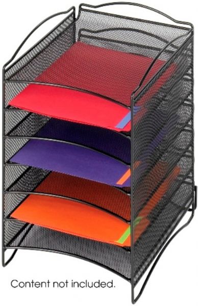 Safco 9431BL Onyx 6 Compartment Mesh Literature Organizer, Smart way to make efficiency more convenient, Steel Mesh Construction, Connector clips, 9.5