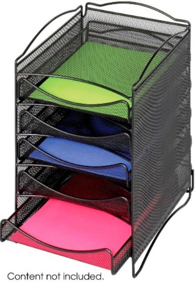 Safco 9432BL Onyx 5 Drawer Mesh Literature Organizer, Impact and moisture resistant high-density polyethylene, Built-in UV inhibitors, Waste opening is 12