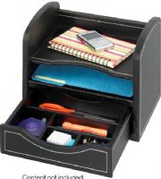 Safco 9435BL Leather Look Desk/Drawer Organizer, Desk/drawer organizer, Two horizontal compartments hold letter-size documents, Bottom drawer can be removed and used as a desktop tray, Has the look and feel of leather, Able to withstand heavy use without wear, PU laminate construction, 10.25" H x 13.25" W x 10.25" D Overall, Black Color, UPC 073555943528 (9435BL 9435-BL 9435 BL SAFCO9435BL SAFCO9-435BL SAFCO 9435BL) 