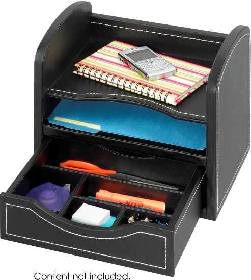 Safco 9435BL Leather Look Desk/Drawer Organizer, Desk/drawer organizer, Two horizontal compartments hold letter-size documents, Bottom drawer can be removed and used as a desktop tray, Has the look and feel of leather, Able to withstand heavy use without wear, PU laminate construction, 10.25