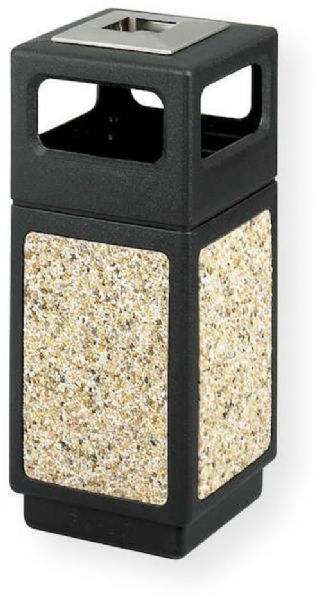 Safco 9470NC Ash Urn Side Open Receptacle, Square Shape, 15 Gallon Capacity, Polyethylene Materials, Textured with Aggregate Panels Finish, 4.5'' H x 9.5'' W Side Opening, 32.75