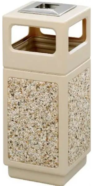 Safco 9470TN Ash Urn Side Open Receptacle, Square Shape, 15 Gallon Capacity, Polyethylene Materials, Textured with Aggregate Panels Finish, 4.5'' H x 9.5'' W Side Opening, 32.75