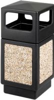Safco 9472NC Ash Urn Side Open Receptacle, 38 gallon bin capacity, Uses standard 32" x 44" trash bags, Side opening on 38 gallon units 13"W x 6"H, Indoor/outdoor trash can, Aggregate receptacle, Molded-in stone aggregate or affordable fluted panel design, Durable high-density polyethylene with built-in UV inhibitors, Black Color, UPC 073555947205 (9472NC 9472-NC 9472 NC SAFCO9472NC SAFCO-9472NC SAFCO 9472NC) 
