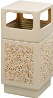 Safco 9472TN Ash Urn Side Open Receptacle, 38 gallon bin capacity, Uses standard 32" x 44" trash bags, Side opening on 38 gallon units 13"W x 6"H, Indoor/outdoor trash can, Aggregate receptacle, Molded-in stone aggregate or affordable fluted panel design, Durable high-density polyethylene with built-in UV inhibitors, Tan Color, UPC 073555947267 (9472TN 9472-TN 9472 TN SAFCO9472TN SAFCO-9472TN SAFCO 9472TN) 