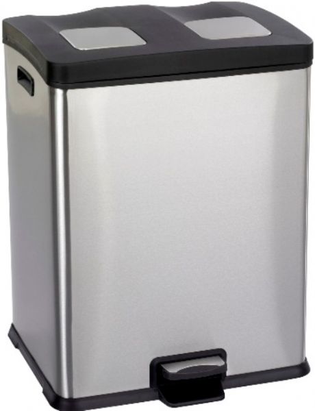 Safco 9634SS Right-Size Recycling Station, 15 gallon capacity, Keeps waste and recyclables separate from each other, Hands free step on receptacle, Made from stainless steel that resists fingerprints, 19