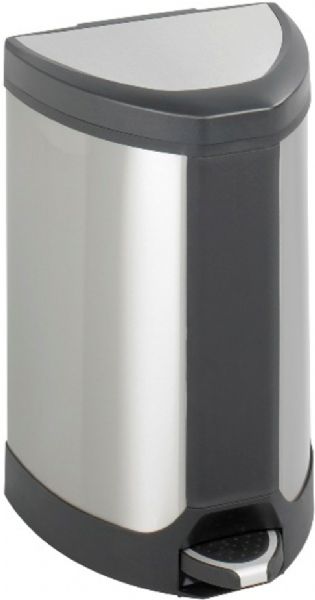 Safco 9686SS Stainless Step-On 7 Gallon Receptacle, No need to touch container to open it, Lid closes slowly with whisper-quiet operation, Step-on receptacle with tapered spring-action door for indoor use, 14