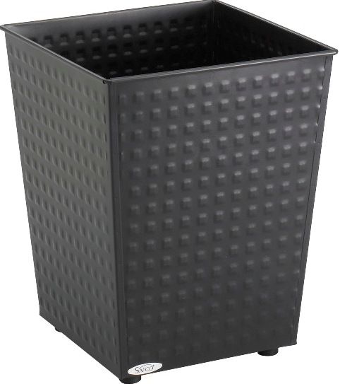 Safco 9733BL Checks Wastebasket, 6 gallon capacity, Rubber feet on the bottom prevent scuffing, Steel construction, Steel wastebaskets feature a modern design with a unique stamped finish, 12.5