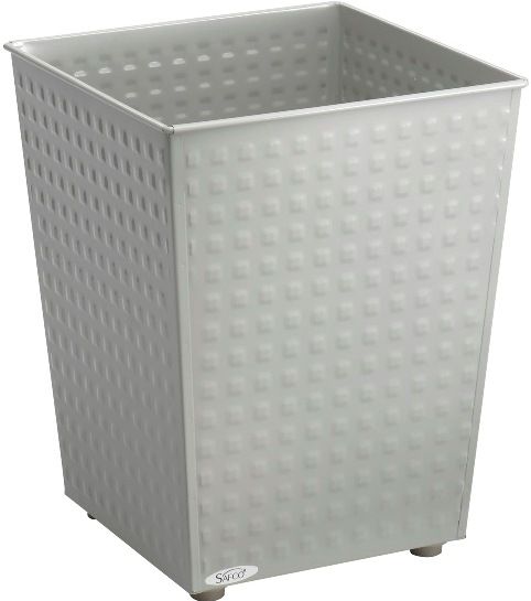 Safco 9733GR Checks Wastebasket, 6 gallon capacity, Rubber feet on the bottom prevent scuffing, Steel construction, Steel wastebaskets feature a modern design with a unique stamped finish, 12.5