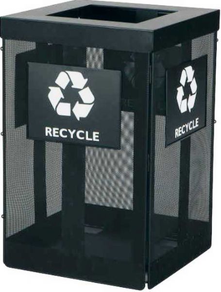 Safco 9936BLOnyx Waste Receptacle, 36 gallon capacity, Retainer ring to hold plastic trash bags in place, Designed to be used indoors or outdoors, Telescoping lid hides trash bag creating an aesthetically pleasing solution, Steel mesh construction creates a highly durable receptacle solution, Black Finish, UPC 073555993622 (9936BL 9936-BL 9936 BL SAFCO9936BL SAFCO-9936-BL SAFCO 9936 BL)