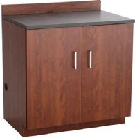 Safco 1702MH Hospitality Base Cabinet, Two Door, 100 lbs shelf weight capacity, 3" high backsplash, ¾" thick TFM laminate construction, 2mm PVC edge band, 2.5" Shelf Adjustability, 2 Shelf Quantity, 34.25" W x 22.50" D x 29.50" H Compartment Size, Two doors with self-closing mechanisms, Adjustable shelf, Integrated flexible grommets, High-pressure laminate top, Mahogany Finish, UPC 073555170238 (SAFCO1702MH SAFCO-1702-MH SAFCO 1702 MH 1702MH 1702-MH 1702 MH) 