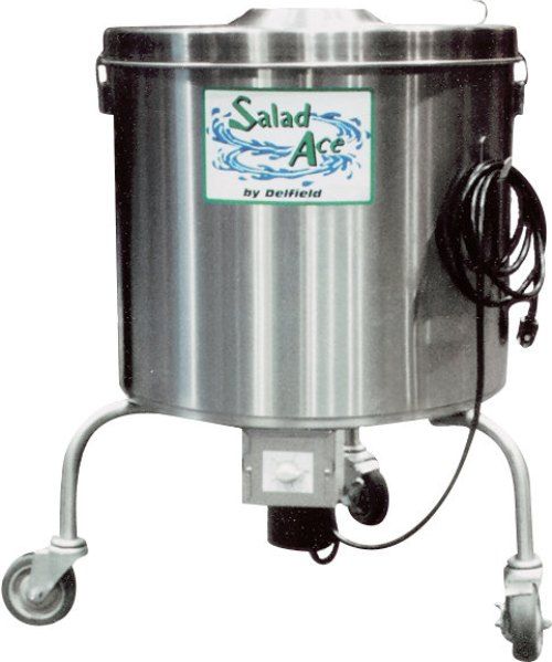 Delfield SALD-1 Salad Dryer, 2.7 Amps, 60 Hertz, 1 Phase, 115 Volts, 311 Watts, 20 Gallons Capacity, Silver Color, With Drain, 18 Heads of Lettuce, Polyethylene Liner Material, Stainless Steel Material, 1 Number of Compartments, Electric Power, Water-tight motor and controls mounted to unit's bottom,  1 - 0.5