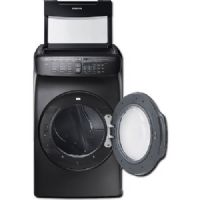 Samsung DVE55M9600V Electric Dryer With 7.5 cu.ft. Capacity, 9 Dry Cycles, 4 Temperature Settings, Steam Cycle, Eco Dry, Drum Lighting In Black Stainless Steel, 27"; Two dryers in one lets you dry delicates and everyday garments at the same time, or independently; Easily change which direction the door opens to accommodate your laundry space; UPC 887276197531 (SAMSUNGDVE55M9600V SAMSUNG DVE55M9600V DVE55M9600V/A3 ELECTRIC DRYER) 