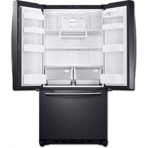 Samsung RF18HFENBSG Freestanding Counter Depth French Door Refrigerator With 17.5 cu.ft. Total Capacity, 3 Glass Shelves, 5.72 cu.ft. Freezer Capacity, Crisper Drawer, Automatic Defrost, Ice Maker, EZ-Open Handle In Black Stainless Steel, 33