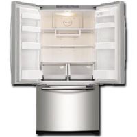 Samsung RF20HFENBSR Freestanding French Door Refrigerator with 19.4 cu. ft. Total Capacity, 3 Glass Shelves, 6.6 cu. ft. Freezer Capacity, Crisper Drawer, Automatic Defrost, Ice Maker, EZ-Open Handle in Stainless Steel, 33"; With our 20 cu. ft. capacity French refrigerator, you can store up to 20 bags of groceries in a sleek 33", wide model; UPC 887276217697 (SAMSUNGRF20HFENBSR SAMSUNG RF20HFENBSR RF20HFENBSR/US FREESTANDING BLACK) 