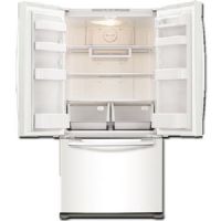 Samsung RF20HFENBWW Freestanding French Door Refrigerator with 19.4 cu. ft. Total Capacity, 3 Glass Shelves, 6.6 cu. ft. Freezer Capacity, Crisper Drawer, Automatic Defrost, Ice Maker, EZ-Open Handle in White, 33"; With our 20 cu. ft. capacity French refrigerator, you can store up to 20 bags of groceries in a sleek 33", wide model; UPC 887276038469 (SAMSUNGRF20HFENBWW SAMSUNG RF20HFENBWW RF20HFENBWW/US FREESTANDING BLACK) 