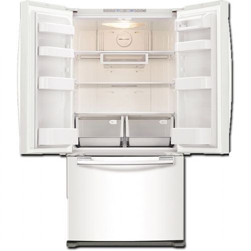 Samsung RF20HFENBWW Freestanding French Door Refrigerator with 19.4 cu. ft. Total Capacity, 3 Glass Shelves, 6.6 cu. ft. Freezer Capacity, Crisper Drawer, Automatic Defrost, Ice Maker, EZ-Open Handle in White, 33