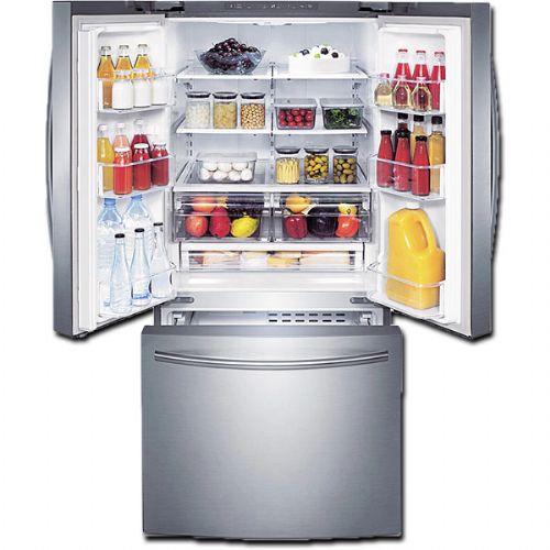 Samsung RF220NCTASR Freestanding French Door Refrigerator with 21.8 cu. ft. Total Capacity, 5 Glass Shelves, 7.0 cu. ft. Freezer Capacity, Crisper Drawer, Automatic Defrost, Ice Maker, in Stainless Steel, 30