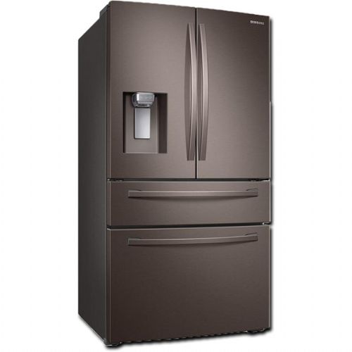 Samsung RF24R7201DT Smart Freestanding Counter Depth 4 Door French Door Refrigerator with 22.6 cu.ft. Total Capacity, Wi-Fi Enabled, 5 Glass Shelves, 6.5 cu.ft. Freezer Capacity, External Water Dispenser, Crisper Drawer, Automatic Defrost, Energy Star Certified, ADA Compliant, Ice Maker, ADA Compliant, Twin Cooling System, EZ-Open Handle, FlexZone Drawer in Tuscan Stainless Steel, 36