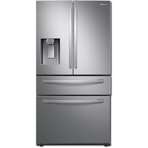 Samsung RF24R7201SR Smart Freestanding Counter Depth 4 Door French Door Refrigerator with 22.6 cu.ft. Total Capacity, Wi-Fi Enabled, 5 Glass Shelves, 6.5 cu.ft. Freezer Capacity, External Water Dispenser, Crisper Drawer, Automatic Defrost, Energy Star Certified, ADA Compliant, Ice Maker, ADA Compliant, Twin Cooling System, EZ-Open Handle, FlexZone Drawer in Stainless Steel, 36