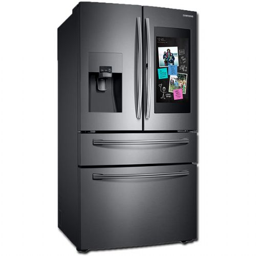 Samsung RF28NHEDBSG Smart Freestanding 4 Door French Door Refrigerator with 27.7 cu. ft. Total Capacity, Wi-Fi Enabled, 5 Glass Shelves, 8.3 cu. ft. Freezer Capacity, External Water Dispenser, Crisper Drawer, Energy Star Certified, Ice Maker, FlexZone Drawer, WiFi Connect, Family Hub in Black Stainess Steel, 36