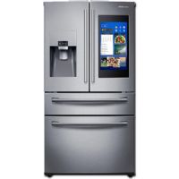 Samsung RF28NHEDBSR Smart Freestanding 4 Door French Door Refrigerator with 27.7 cu. ft. Total Capacity, Wi-Fi Enabled, 5 Glass Shelves, 8.3 cu. ft. Freezer Capacity, External Water Dispenser, Crisper Drawer, Energy Star Certified, Ice Maker, FlexZone Drawer, WiFi Connect, Family Hub in Stainess Steel, 36"; UPC 887276258263 (SAMSUNGRF28NHEDBSR SAMSUNG RF28NHEDBSR RF28NHEDBSR/AA RF28NHEDBSRAA); 