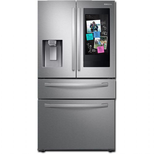 Samsung RF28R7551SR Smart Freestanding Counter Depth 4 Door French Door Refrigerator with 27.7 cu.ft. Total Capacity, Wi-Fi Enabled, 5 Glass Shelves, with Door Lock, External Water Dispenser, Crisper Drawer, Manual Defrost, Energy Star Certified, ADA Compliant, Ice Maker, ADA Compliant, Twin Cooling System, Family Hub, Wi-Fi and Bixby Enabled, FlexZone Drawer; Stainless Steel, 36