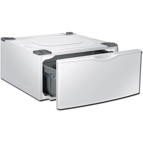Samsung WE357A8W Laundry Pedestal, In White; New Design, Provides extra storage and keeps essentials in one, easy to access place; Raise your washer and dryer to a more comfortable height for loading and unloading laundry with the all-new design of this laundry pedestal; It provides extra storage and keeps essentials in one, easy to access place; Dimensions 29.68