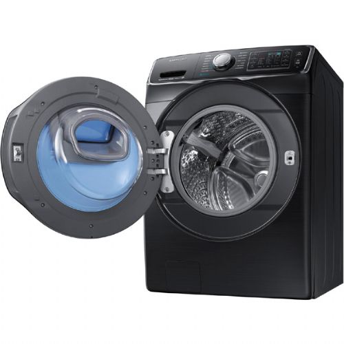 Samsung WF45K6500AV Front Load Washer With 4.5 cu.ft. Capacity, 14 Wash Cycles, 1300 RPM, Steam Cycle, Stainless Steel Drum, Diamond Drum, VRT, SuperSpeed, Steam Wash, Self Clean+, AddWash In Black Stainless Steel, 27
