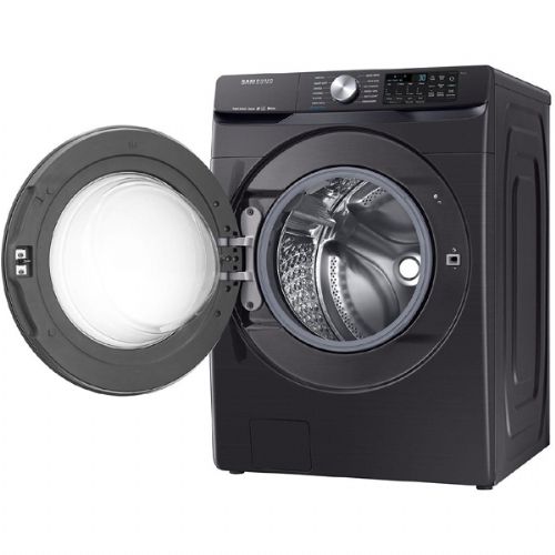 Samsung WF45R6300AV Smart Front Load Washer With 4.5 cu.ft. Capacity, 12 Wash Cycles, 1200 RPM, VRT, SuperSpeed, Self Clean+, Steam Wash, SmartCare, Child Lock In Black Stainless Steel, 27