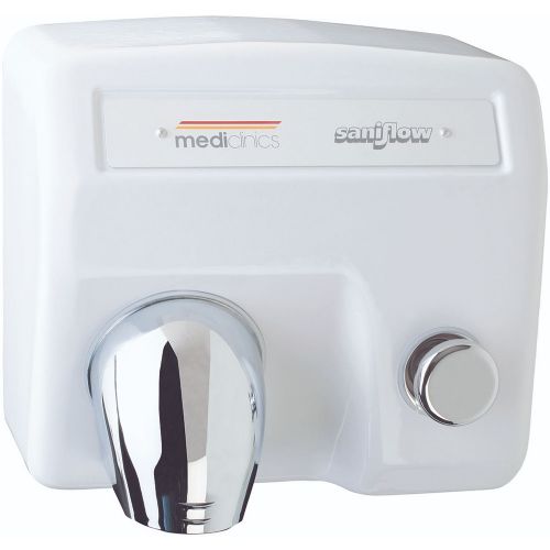 Saniflow E85-UL Push Button Hand Dryer, White Porcelain-Enameled Cast Iron Finish; Maximum Durability; Suitable for Very High Traffic Facilities; Vandal Resistance Applications; Dimensions (WxHxD): 11.12