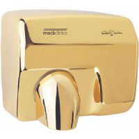 Saniflow E88AO-UL Automatic Hand Dryer, Steel One-piece Cover with Bright Golden Chrome Plated Steel Coating 0.07" Thick, Aluminum Centrifugal Turbine with Double Symmetrical Inlet; Vandal-Proof; Nozzle in Chrome; Suitable for Very High Traffic Facilities; Dimensions: 9" x 11" x 12"; Weight: 17 pounds; EAN 6422460000149 (SANIFLOWE88AOUL SANIFLOW E88AO-UL E88AO AUTOMATIC GOLDEN) 