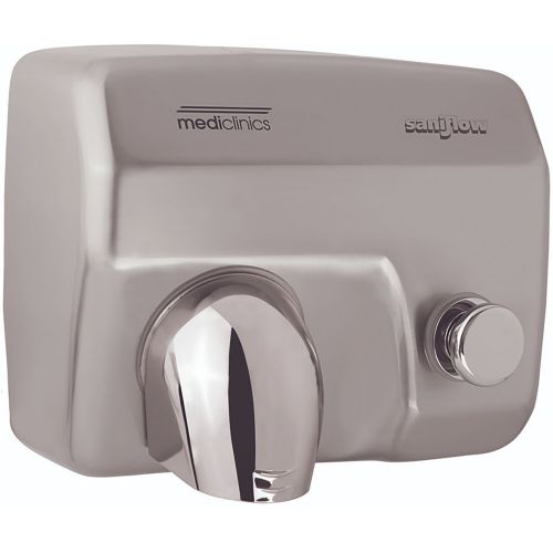 Saniflow E88CS-UL Push Button Operated Hand Dryer, Steel One-piece Cover with Satin (Brushed) Chrome Plated Steel, Coating 0.07
