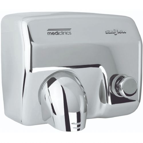Saniflow E88C-UL Push Button Operated Hand Dryer, Steel One-piece Cover with Bright (Polished) Chrome Plated Steel, Coating 0.07