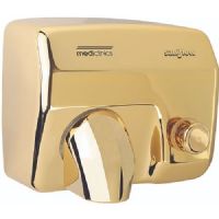 Saniflow E88O-UL Push Button Operated Hand Dryer, Steel One-piece Cover with Bright Golden Chrome Plated Steel, Coating 0.07" Thick, Aluminum Centrifugal Turbine with Double Symmetrical Inlet; Vandal-Proof; Suitcable for Very High Traffic Facilities; Push-Button in Chrome Plated; Robustness and Power; Dimensions: 15" x 13" x 11"; Weight: 17 pounds (SANIFLOWE88OUL SANIFLOW E88O-UL E88OUL PUSH-BUTTON GOLD VANDAL-PROOF) 