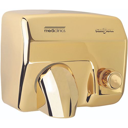 Saniflow E88O-UL Push Button Operated Hand Dryer, Steel One-piece Cover with Bright Golden Chrome Plated Steel, Coating 0.07