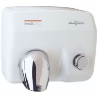 Saniflow E88-UL Push Button Operated Hand Dryer, Steel One-piece Cover with White Porcelain Enamelled, Coating 0.07" Thick, Aluminum Centrifugal Turbine with Double Symmetrical Inlet; Vandal-Proof; Suitcable for Very High Traffic Facilities; Push-Button in Chrome Plated; Robustness and Power; Dimensions: 15" x 13" x 11"; Weight: 17 pounds; UPC 6422460000064 (SANIFLOWE88UL SANIFLOW E88-UL E88UL PUSH-BUTTON WHITE VANDAL-PROOF) 