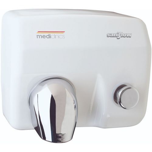 Saniflow E88-UL Push Button Operated Hand Dryer, Steel One-piece Cover with White Porcelain Enamelled, Coating 0.07