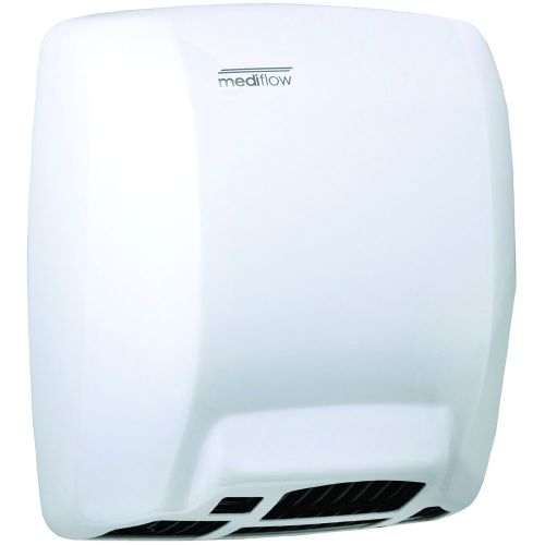 Saniflow M02A-UL Mediflow Automatic Hand Dryer with Thermostatic Control System, Metal Sheet One-piece Cover with White Epoxy Coated, Maximum Power and Airflow, Maximum Robustness and Vandal-Proof;Airflow Temperature Electronic Regulation;Suitable for Very High Traffic Facilities;Special Mediflow Key Wrench; Silent-Blocks;Aluminum Asymmetrical Double Inlet Fan Wheel;Dimensions:15