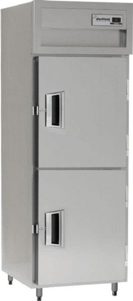 Delfield SAR1N-SH One Section Solid Half Door Narrow Reach In Refrigerator - Specification Line, 6.8 Amps, 60 Hertz, 1 Phase, 115 Volts, Doors Access, 21 cu. ft. Capacity, Swing Door Style, Solid Door, 1/4 HP Horsepower, Freestanding Installation, 2 Number of Doors, 3 Number of Shelves, 1 Sections, 33 - 40 Degrees F Temperature Range, 21