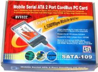 Bytecc SATA-109 Mobile Serial ATA 2 Port Cardbus PC Card, Support high speed transfer rate 1500Mbps, Fully compliant with Serial ATA 1.0 specifications, Supports hard disk drive larger than 137GB, Independent 256-byte FIFOs per channel for host reads and writes, Stand alone PCI to Serial ATA host controller chip, Supports Spread Spectrum in receiver, Plug-n-Play (SATA109 SATA 109) 
