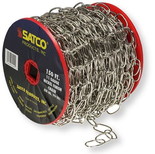 Satco 79-201 Eleven-Gauge Chain, Nickel Finish, Length 50 Yards per Reel, Weight 15 Pounds Maximum, UPC 045923792014 (SATCO 79-201 SATCO 79/201 SATCO 79201 SATCO79-201 SATCO79201 SATCO-79-201)